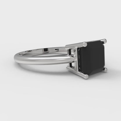 1.5 cttw Natural Onyx Solitaire  Engagement Ring - Solid Gold (Asscher Cut,6.5mm)