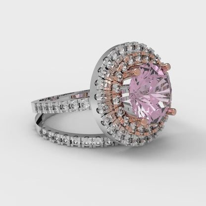 2.73 cttw Round Cut Simulated Pink Diamond Bridal Set - Solid White/Rose Gold Engagement Ring & Wedding Band