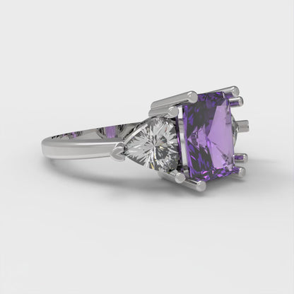 2.82 cttw Simulated Alexandrite Three-Stone Engagement Ring - Solid White Gold (VVS1, Emerald Cut,8x6mm)