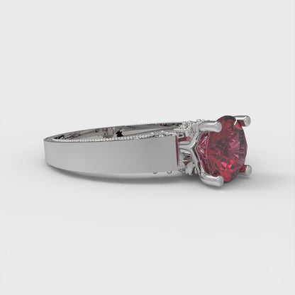 1.06 cttw Natural Garnet Solitaire with Zirconia Simulated Diamond Accents Engagement Ring - Solid White Gold (VVS1, Round Cut,6.5mm)