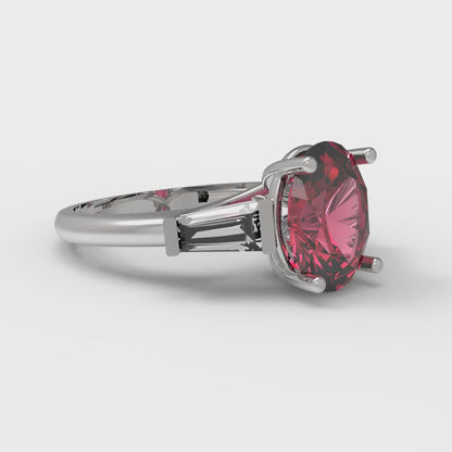 2.5 cttw Simulated Pink Tourmaline Three-Stone Engagement Ring - Solid Gold (Oval Cut,9x7mm)