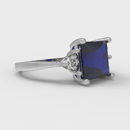 2.32 cttw Simulated Blue Sapphire Three-Stone Engagement Ring - Solid Gold (Princess Cut,7.0mm)
