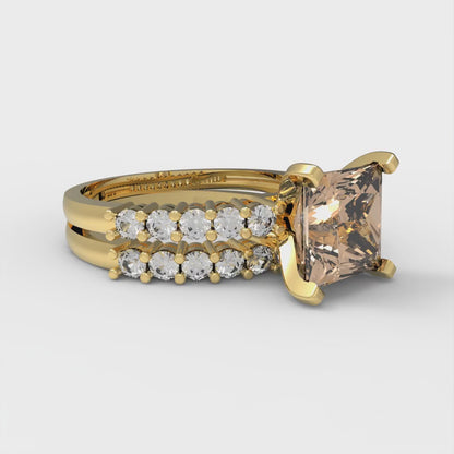 2.63 cttw Princess Cut Yellow Moissanite Bridal Set - Solid Yellow Gold Engagement Ring & Wedding Band