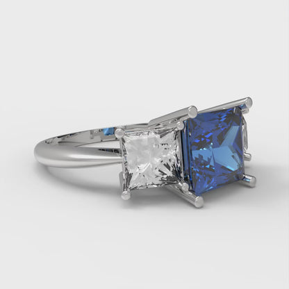2.5 cttw Simulated Tanzanite Three-Stone Engagement Ring - Solid White Gold  (VVS1, Princess Cut,6.5 mm)