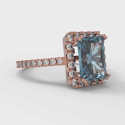 1.86 cttw Natural Aquamarine Solitaire with Zirconia Simulated Diamond Accents Engagement Ring - Solid Gold (Emerald Cut,7.5x5.5mm)