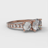 2.02 ct Brilliant Round Cut Clear Simulated Diamond Stone Rose Gold Solitaire with Accents Three-Stone Ring