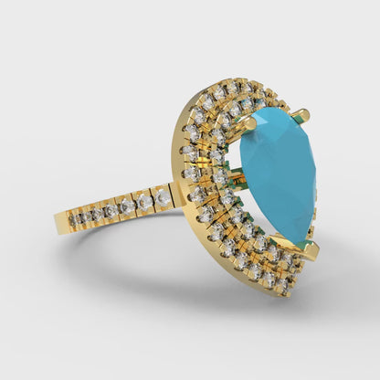 2.48 cttw Simulated Turquoise Hidden Halo Engagement Ring - Solid Yellow Gold (VVS1, Pear Cut,10X7mm )