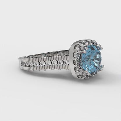 2.37 cttw Natural Swiss Blue Topaz Hidden Halo Engagement Ring - Solid Gold (Round Cut,7.5mm)