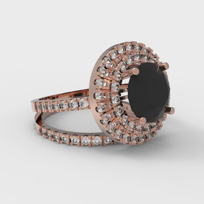 2.73 cttw Round Cut Natural Onyx Bridal Set - Solid Rose Gold Engagement Ring & Wedding Band