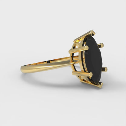 1.5 cttw Natural Onyx Solitaire  Engagement Ring - Solid Gold (Marquise Cut ,11x5.5mm)