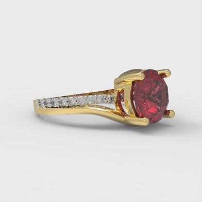 1.71 cttw Natural Garnet Solitaire with Zirconia Simulated Diamond Accents Engagement Ring - Solid White/Yellow Gold (VVS1, Round Cut,7.5mm)