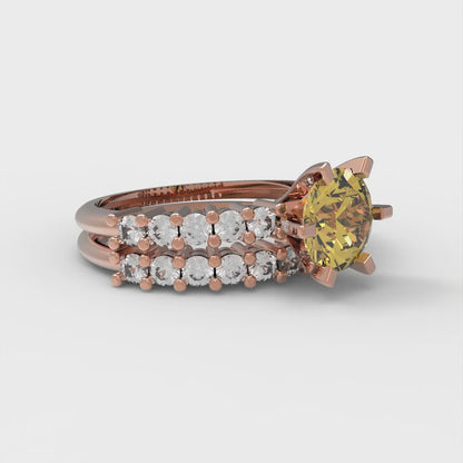 1.66 cttw Round Cut Natural Citrine Bridal Set - Solid Rose Gold Engagement Ring & Wedding Band