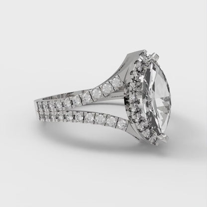 1.2 cttw Certified Moissanite Hidden Halo Engagement Ring - Solid Gold (VVS1, D-F,Marquise Cut,9x4.5mm)