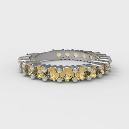 1.26 cttw Natural Citrine Round Cut White Gold Eternity Wedding Band