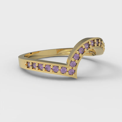 0.165 cttw Natural Amethyst Round Cut Yellow Gold Eternity Wedding Band
