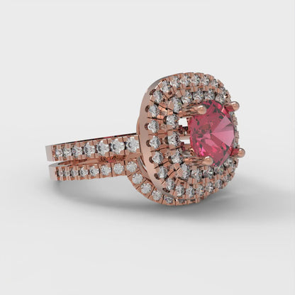 1.7825 cttw Round Cut Simulated Ruby Bridal Set - Solid Rose Gold Engagement Ring & Wedding Band