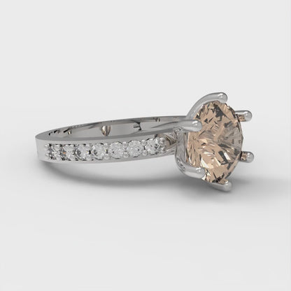 1.71 cttw Yellow Moissanite Solitaire with Zirconia Simulated Diamond Accents Engagement Ring - Solid Gold (Round Cut,7.5mm)