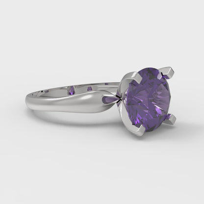 2.5 cttw Natural Amethyst Solitaire  Engagement Ring - Solid Gold (Round Cut,8.5mm)
