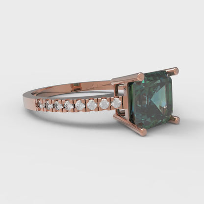 2.7 cttw Blue Moissanite Solitaire with Zirconia Simulated Diamond Accents Engagement Ring - Solid Gold (Asscher Cut,6.5mm)