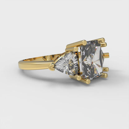 2.82 cttw White Sapphire Three-Stone Engagement Ring - Solid Gold (Emerald Cut,8x6mm)