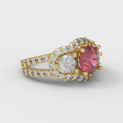 2.16 cttw Simulated Pink Tourmaline Three-Stone Engagement Ring - Solid Gold (Round Cut,6.5mm)