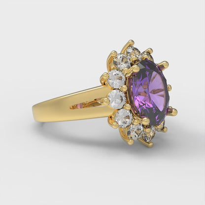 2.72 cttw Simulated Alexandrite Hidden Halo Engagement Ring - Solid Gold (Oval Cut,9x7mm)