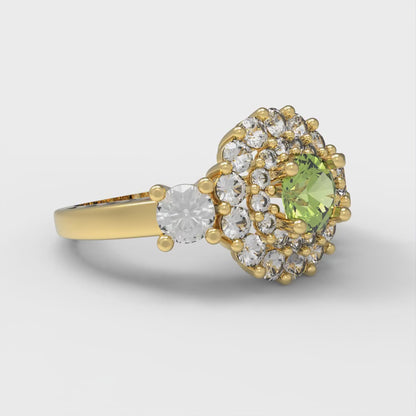 1.4 cttw Natural Peridot Hidden Halo Engagement Ring - Solid Gold (Round Cut,5.0mm)