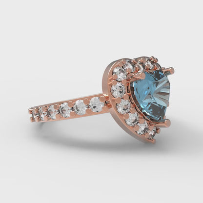 2.03 cttw Natural Aquamarine Hidden Halo Engagement Ring - Solid Gold (Heart Cut,7.0mm)