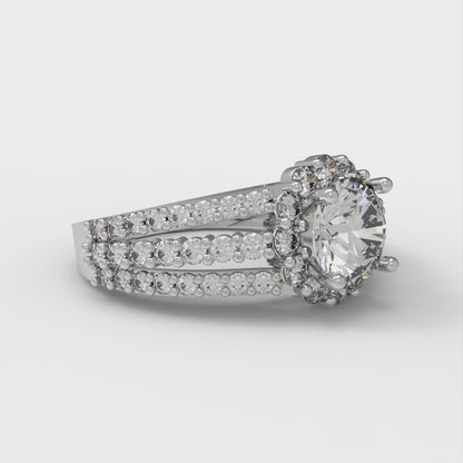 1.83 cttw Zirconia Simulated Diamond Hidden Halo Engagement Ring - Solid Gold (VVS1, Round Cut,6.5mm)