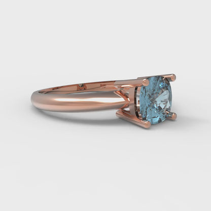 1 cttw Natural Sky Blue Topaz Solitaire  Engagement Ring - Solid Gold (Cushion Cut,6mm)