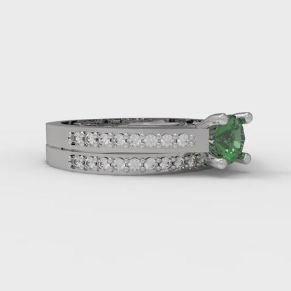 0.86 cttw Round Cut Simulated Emerald Bridal Set - Solid White Gold Engagement Ring & Wedding Band