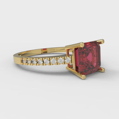 2.7 cttw Natural Garnet Solitaire with Zirconia Simulated Diamond Accents Engagement Ring - Solid Gold (Asscher Cut,6.5mm)