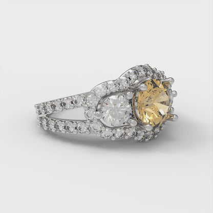 2.16 cttw Zirconia Simulated Champagne Diamond Three-Stone Engagement Ring - Solid Gold (VVS1, Round Cut,6.5mm)