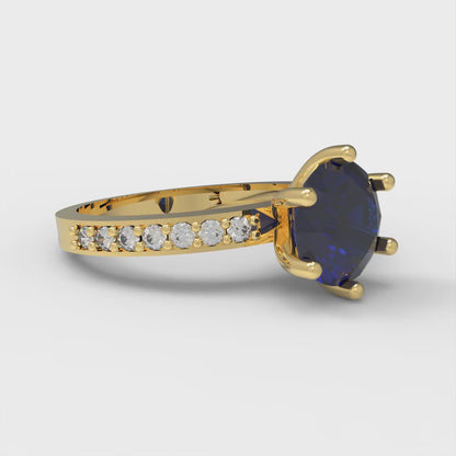 1.71 cttw Simulated Blue Sapphire Solitaire with Zirconia Simulated Diamond Accents Engagement Ring - Solid Gold (Round Cut,7.5mm)