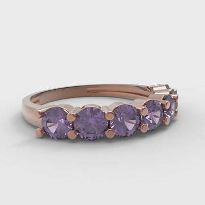 1.19 cttw Natural Amethyst Round Cut Rose Gold Eternity Wedding Band