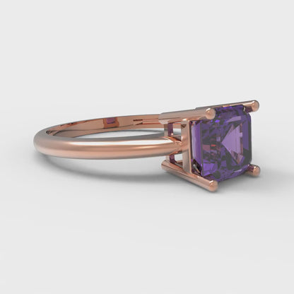 1 cttw Natural Amethyst Solitaire  Engagement Ring - Solid Rose Gold (VVS1, Asscher Cut,6mm)
