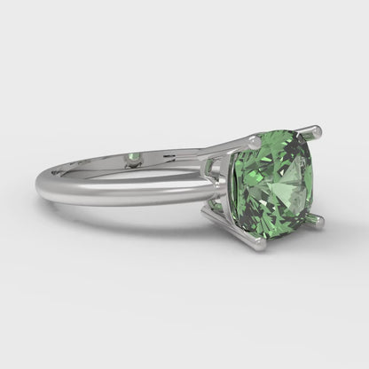 2 cttw Zirconia Simulated Green Diamond Solitaire  Engagement Ring - Solid Gold (VVS1, Cushion Cut,7mm)