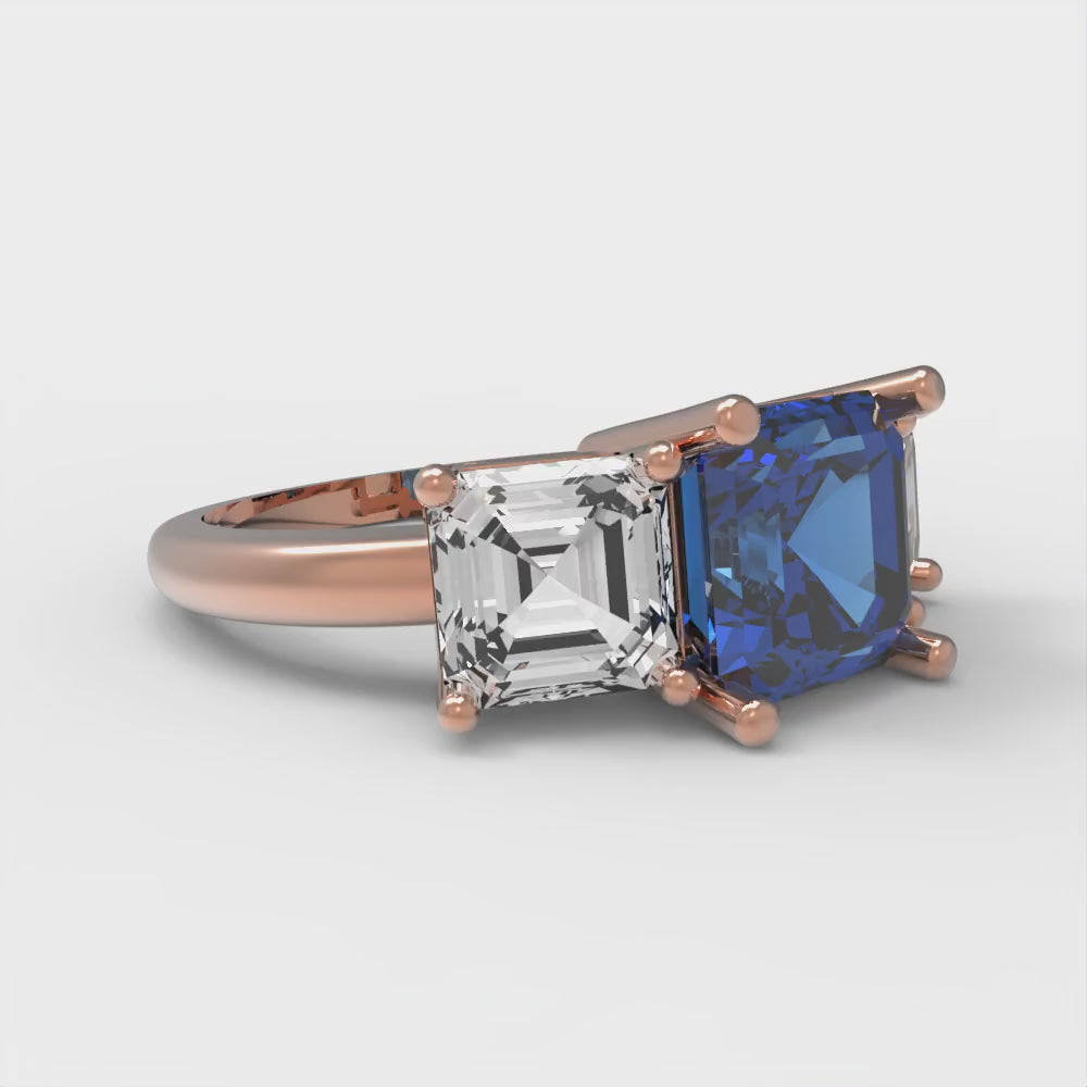 4 cttw Simulated Tanzanite Three-Stone Engagement Ring - Solid Gold (Square Emerald Cut,7.0X7.0mm)