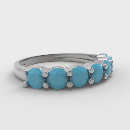1.19 cttw Simulated Turquoise Round Cut White Gold Eternity Wedding Band