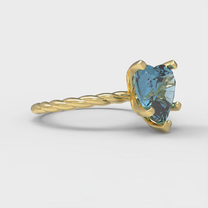 2 cttw Zirconia Simulated Blue Diamond Solitaire  Engagement Ring - Solid Yellow Gold (VVS1, Heart Cut,8.0mm)