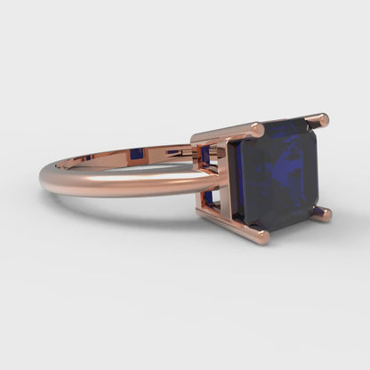 2 cttw Simulated Blue Sapphire Solitaire  Engagement Ring - Solid Rose Gold (VVS1, Asscher Cut,7.0mm)
