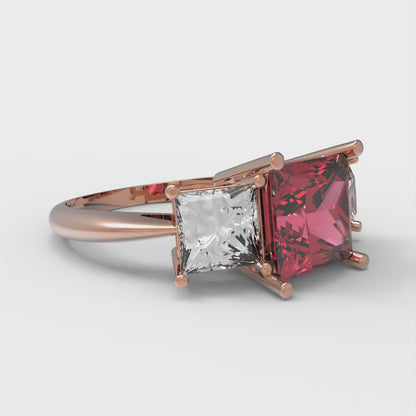 2.5 cttw Simulated Pink Tourmaline Three-Stone Engagement Ring - Solid Gold (Princess Cut,6.5 mm)