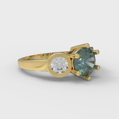 1.72 cttw Blue Moissanite Three-Stone Engagement Ring - Solid Gold (Round Cut,6.5mm)