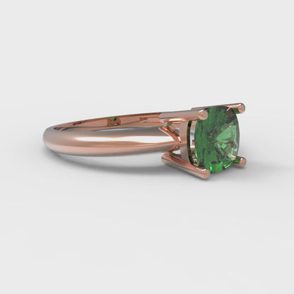 1 cttw Simulated Emerald Solitaire  Engagement Ring - Solid Rose Gold (VVS1, Cushion Cut,6mm)