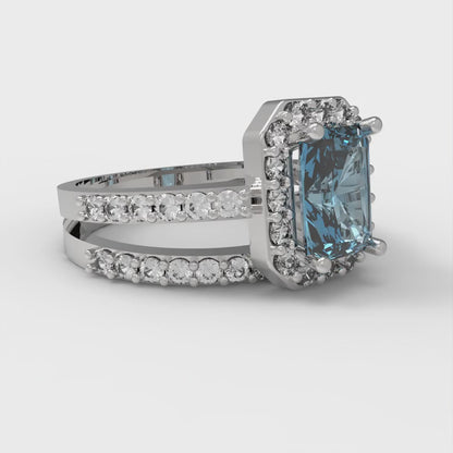 1.92 cttw Zirconia Simulated Blue Diamond Solitaire with Zirconia Simulated Diamond Accents Engagement Ring - Solid Gold (VVS1, Emerald Cut,7.5X5.5mm)