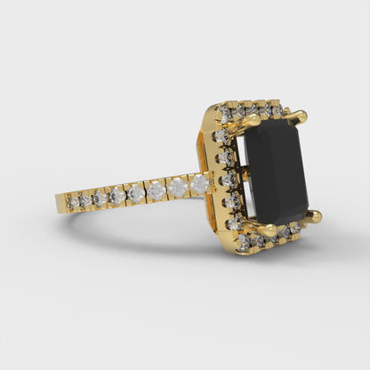 1.86 cttw Natural Onyx Hidden Halo Engagement Ring - Solid Gold (Emerald Cut,7.5x5.5mm)