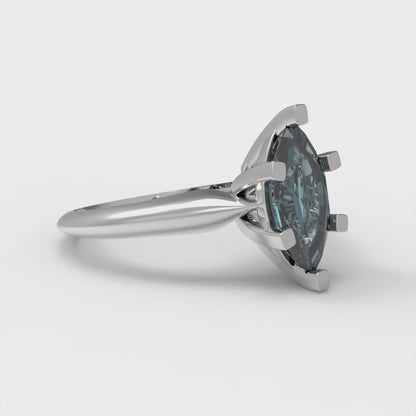 1 cttw Natural London Blue Topaz Solitaire  Engagement Ring - Solid White Gold  (VVS1, Marquise Cut,10x5mm)