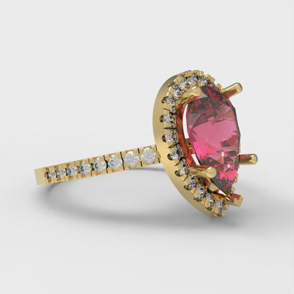 2.38 cttw Simulated Pink Tourmaline Hidden Halo Engagement Ring - Solid Gold (Pear Cut,10x7mm )