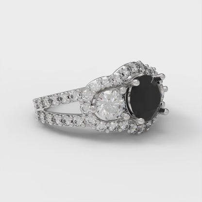 2.16 cttw Natural Onyx Three-Stone Engagement Ring - Solid White Gold (VVS1, Round Cut,6.5mm)