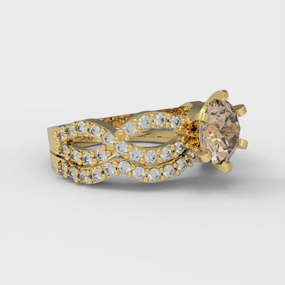 1.57 cttw Round Cut Yellow Moissanite Bridal Set - Solid Yellow Gold  Engagement Ring & Wedding Band